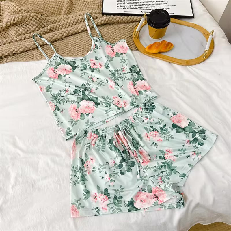 Pyjama - Haut Camisole à bretelles et Short assorti 🌸