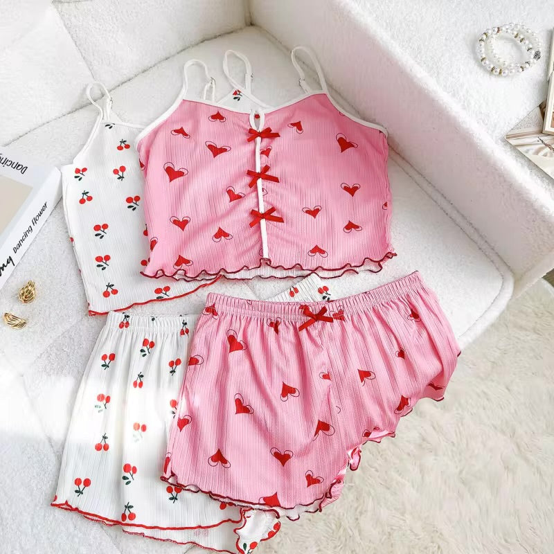 Pyjama - Haut Camisole à Bretelles et Short Assorti 🍒
