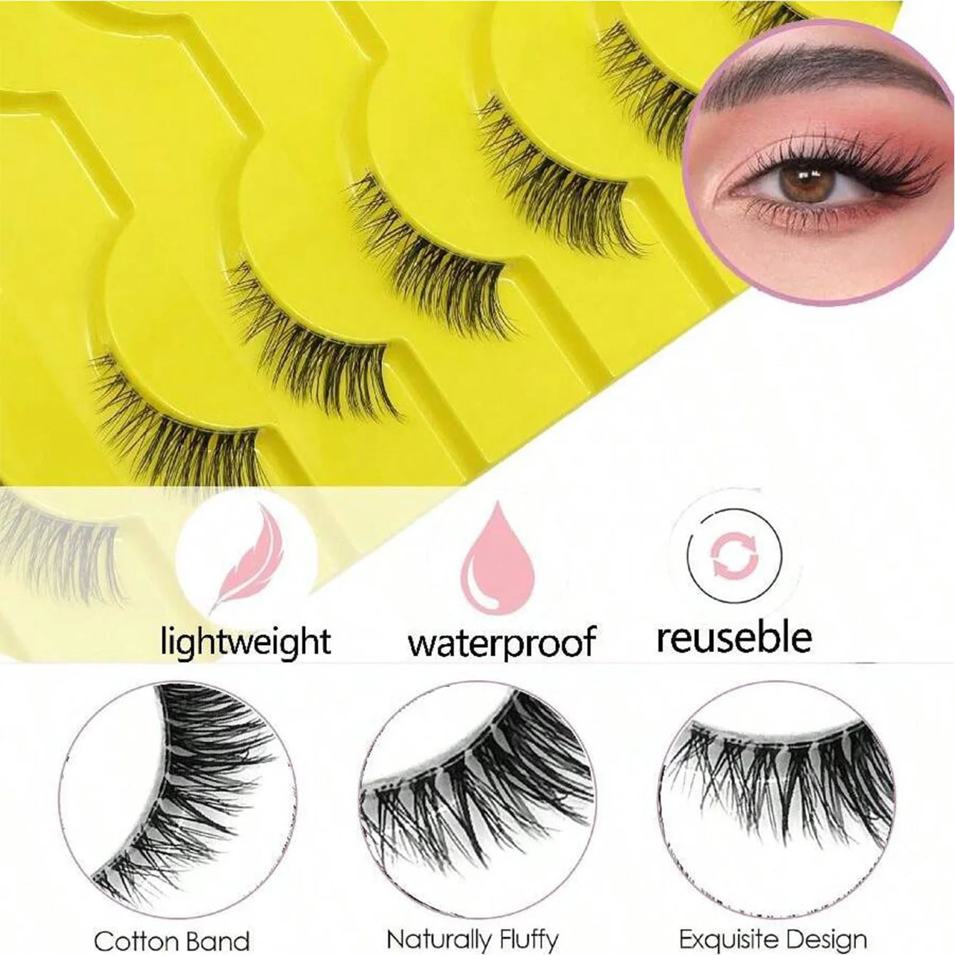👁️ Pack de 10 pares de pestañas postizas naturales - Suavidad y fijación duradera