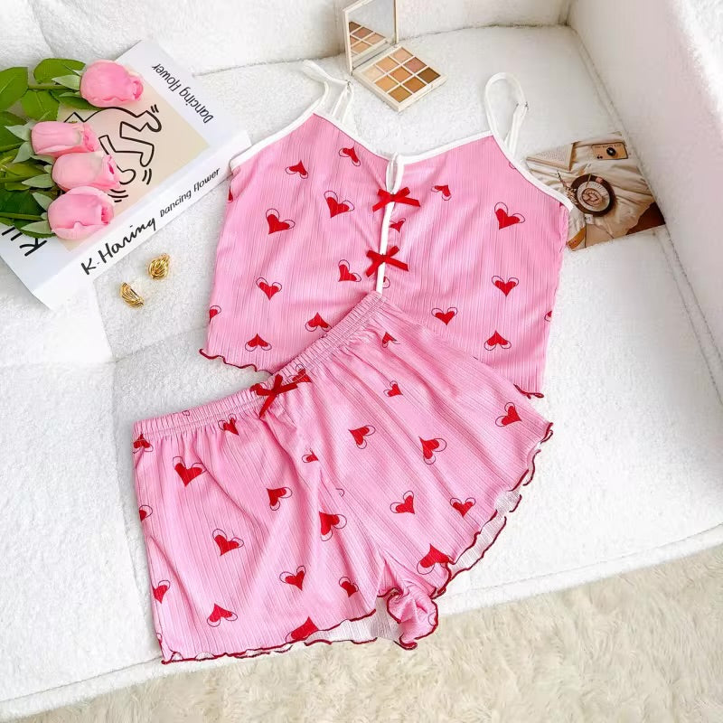 Pyjama - Haut Camisole à Bretelles et Short Assorti 🩷