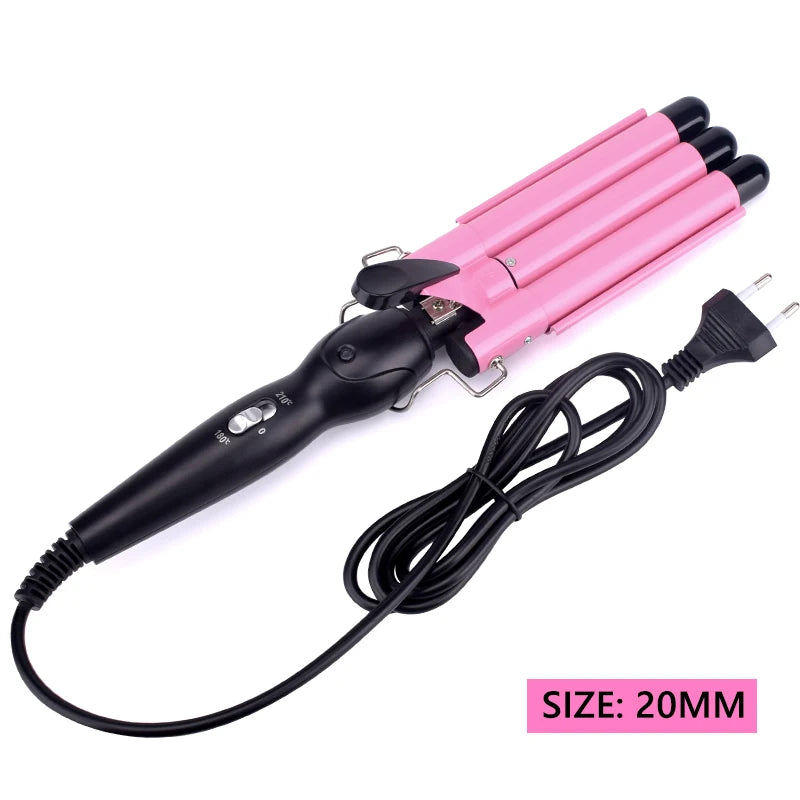 Plancha de pelo rosa de triple barril