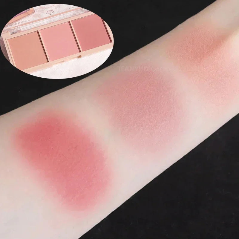 🌸🎨 3-Color Matte Blush Palette – Multi-Functional Complexion & Eyes with Brush