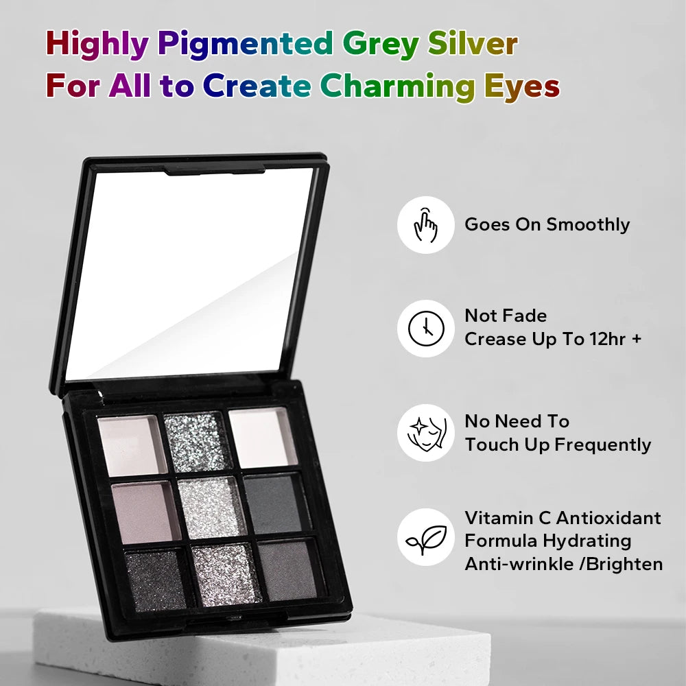 🖤 9-Color Eyeshadow Palette – Matte and Shimmer Smoky Shades