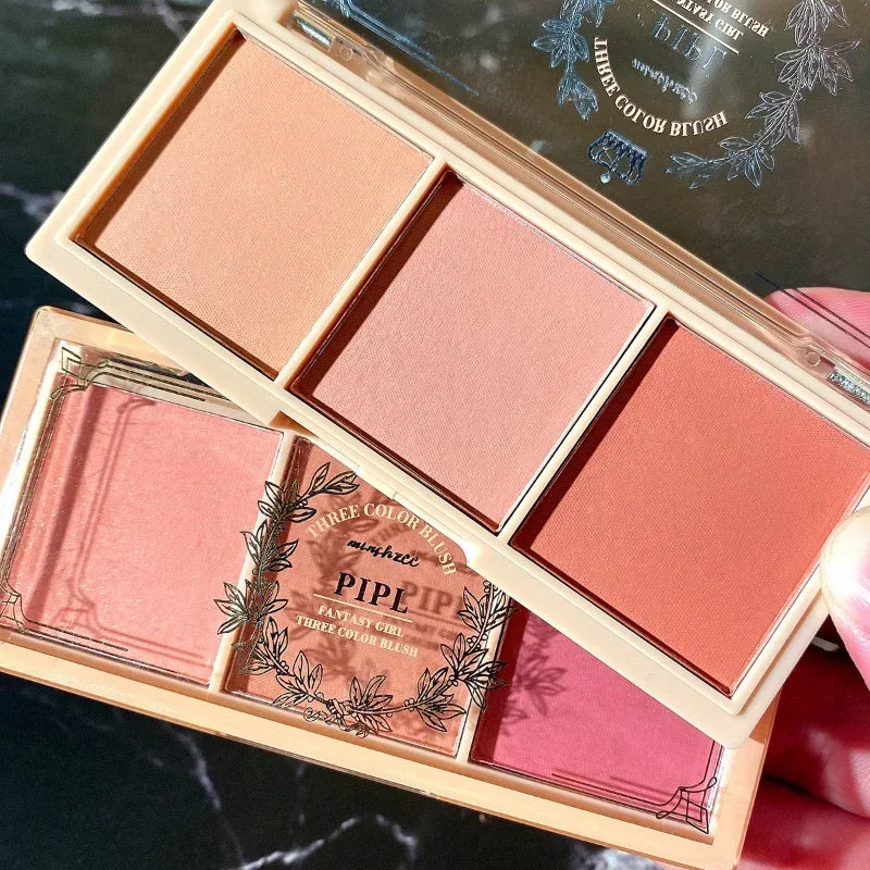 🌸🎨 3-Color Matte Blush Palette – Multi-Functional Complexion & Eyes with Brush