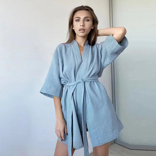 Robe de nuit courte femme automne – Manches courtes et confortable 💯 Coton