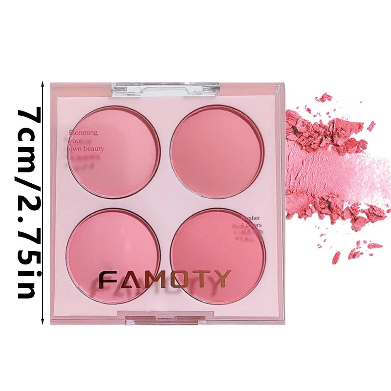 🌸 Poudre blush visage 4 couleurs – Teintes chaudes et douces, fini mat