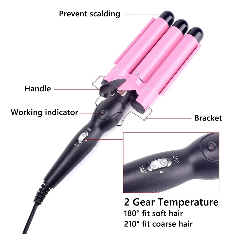 Plancha de pelo rosa de triple barril