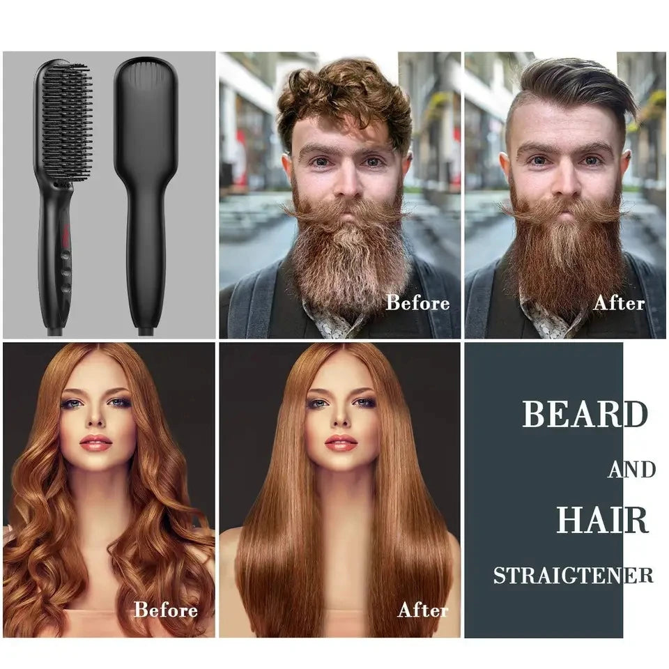 Cepillo alisador eléctrico de cerámica antiescaldaduras para cabello y barba.