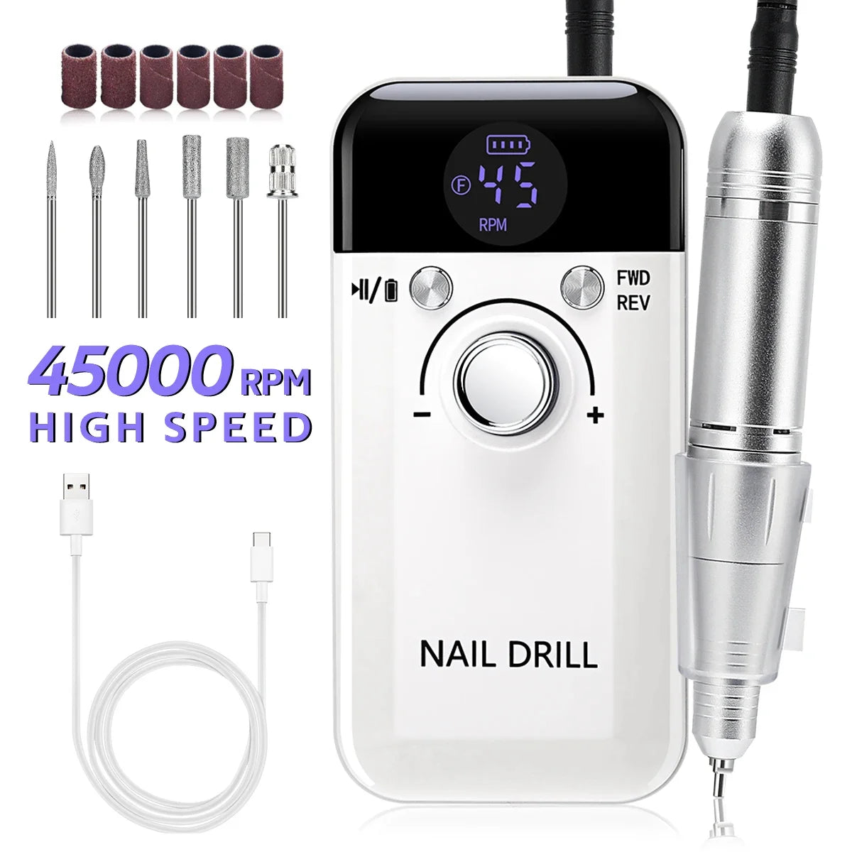 Taladro de uñas eléctrico de 45.000 RPM: profesional y portátil con pantalla LCD