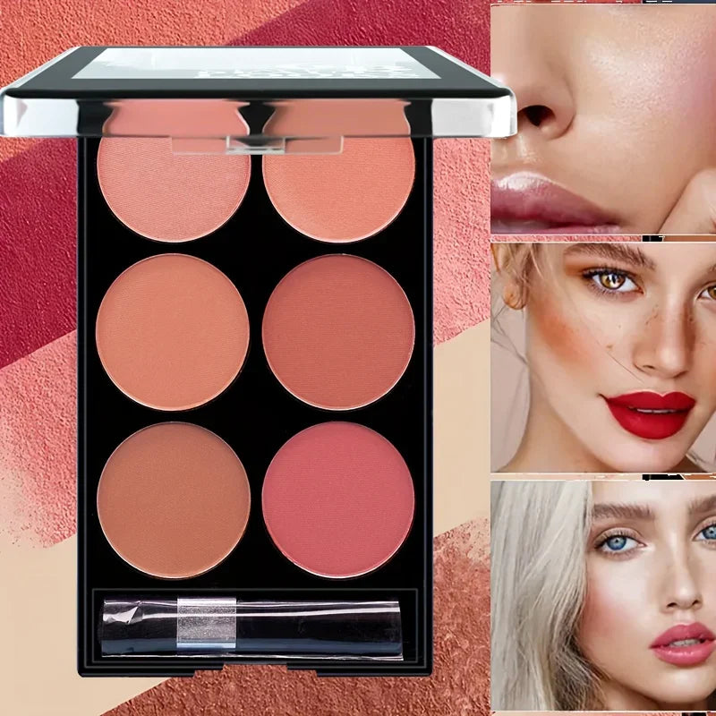 🎨 6-color blush & contour palette – Matte and pearly finish