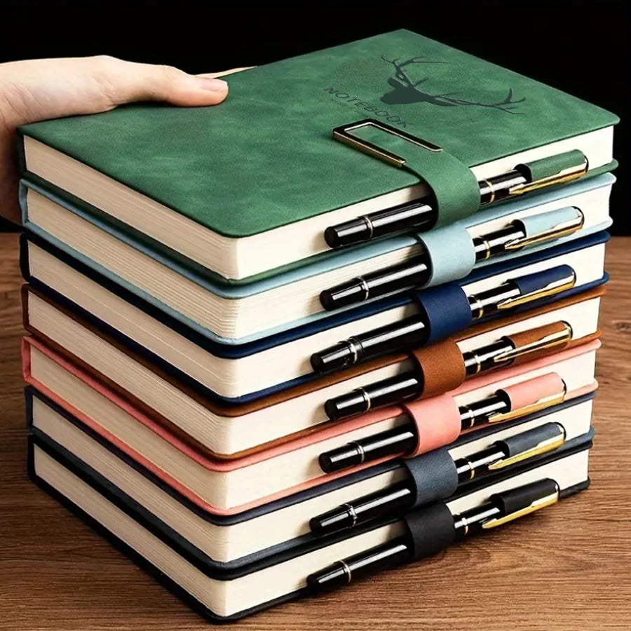 Cuaderno A5 de 200 páginas con elegante cubierta de piel sintética