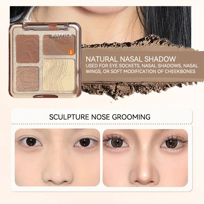 ✨ MAFFICK 4-Color Palette – Multi-Use Contour, Matte Highlighter & Shimmer