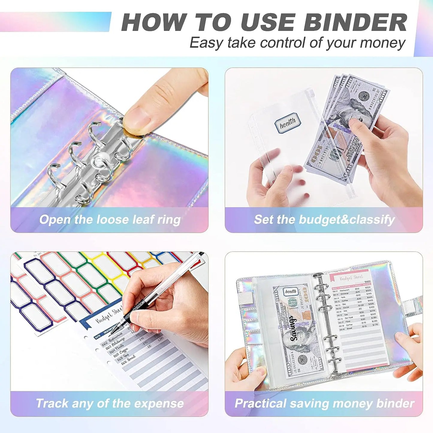 đ° Classeur Budget A6 Holographique â Pochette ZippĂ©e pour Ăpargne & Organisation