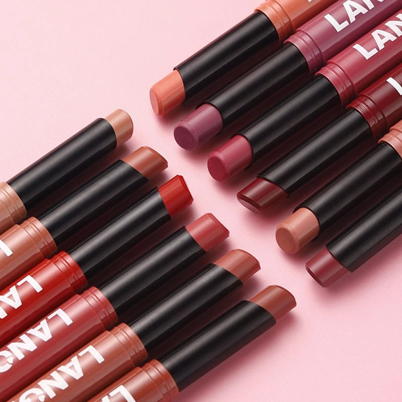 💋🖊️ Set de 12 lápices labiales mate: resistentes al agua, de larga duración y a prueba de transferencia