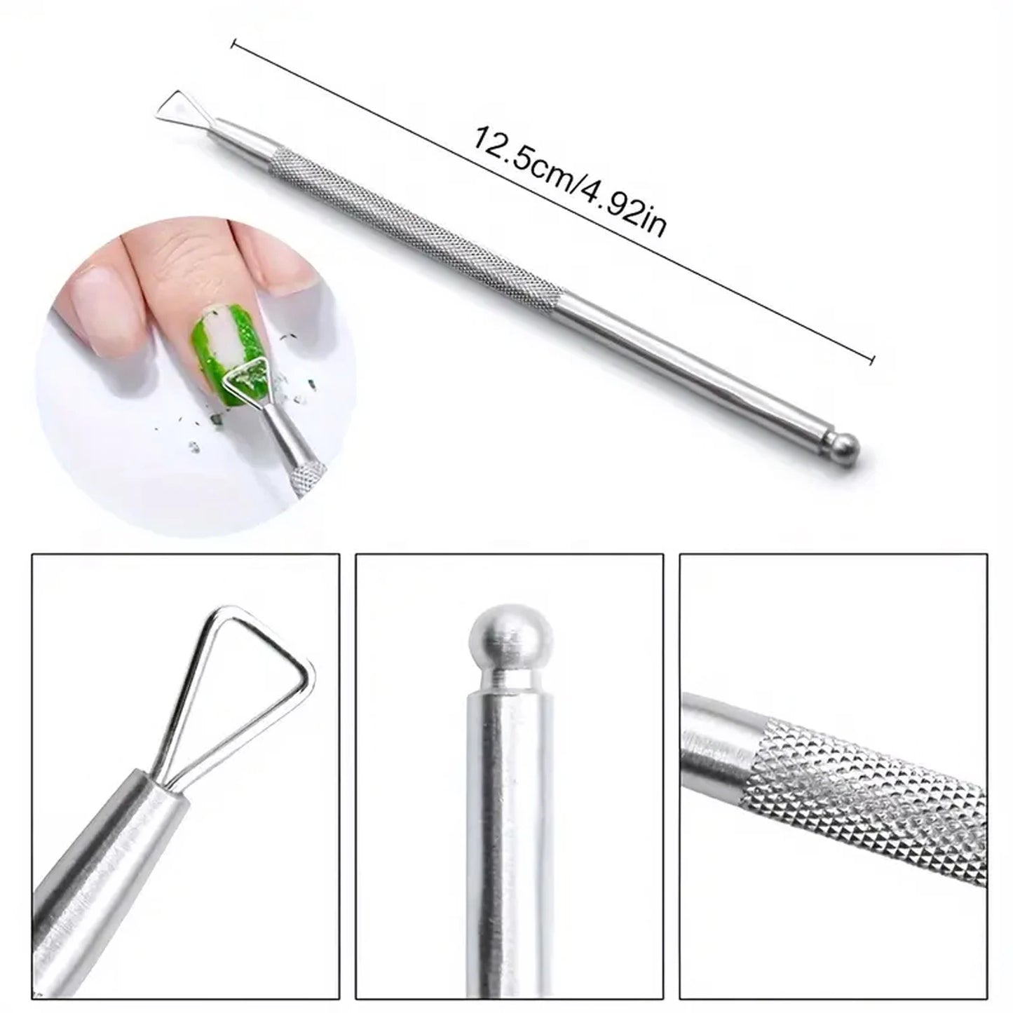 Kit de cuidado de uñas de acero inoxidable: cortacutículas y empujador de piel