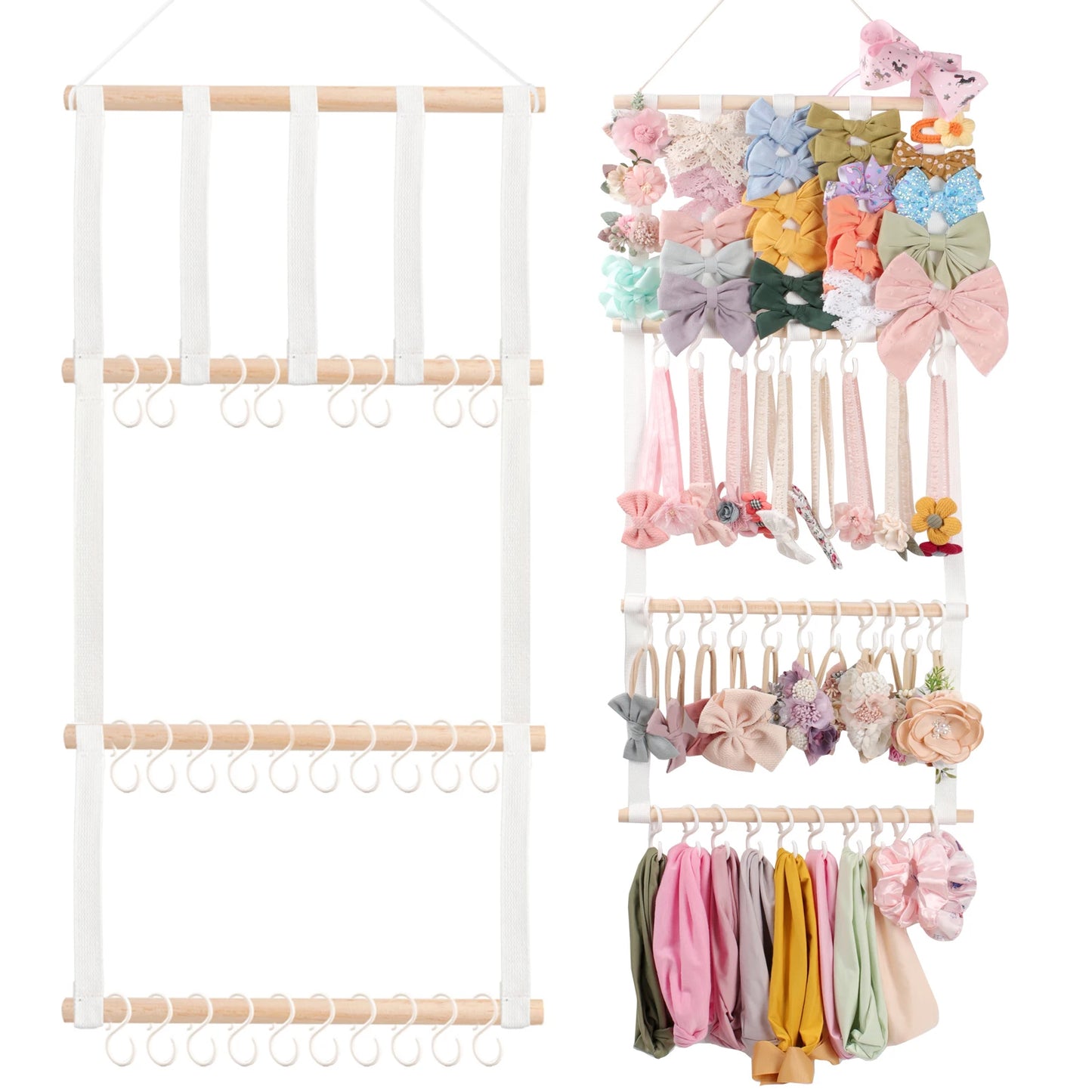 Organizador de accesorios para el cabello colgante: 8 ganchos y almacenamiento que ahorra espacio