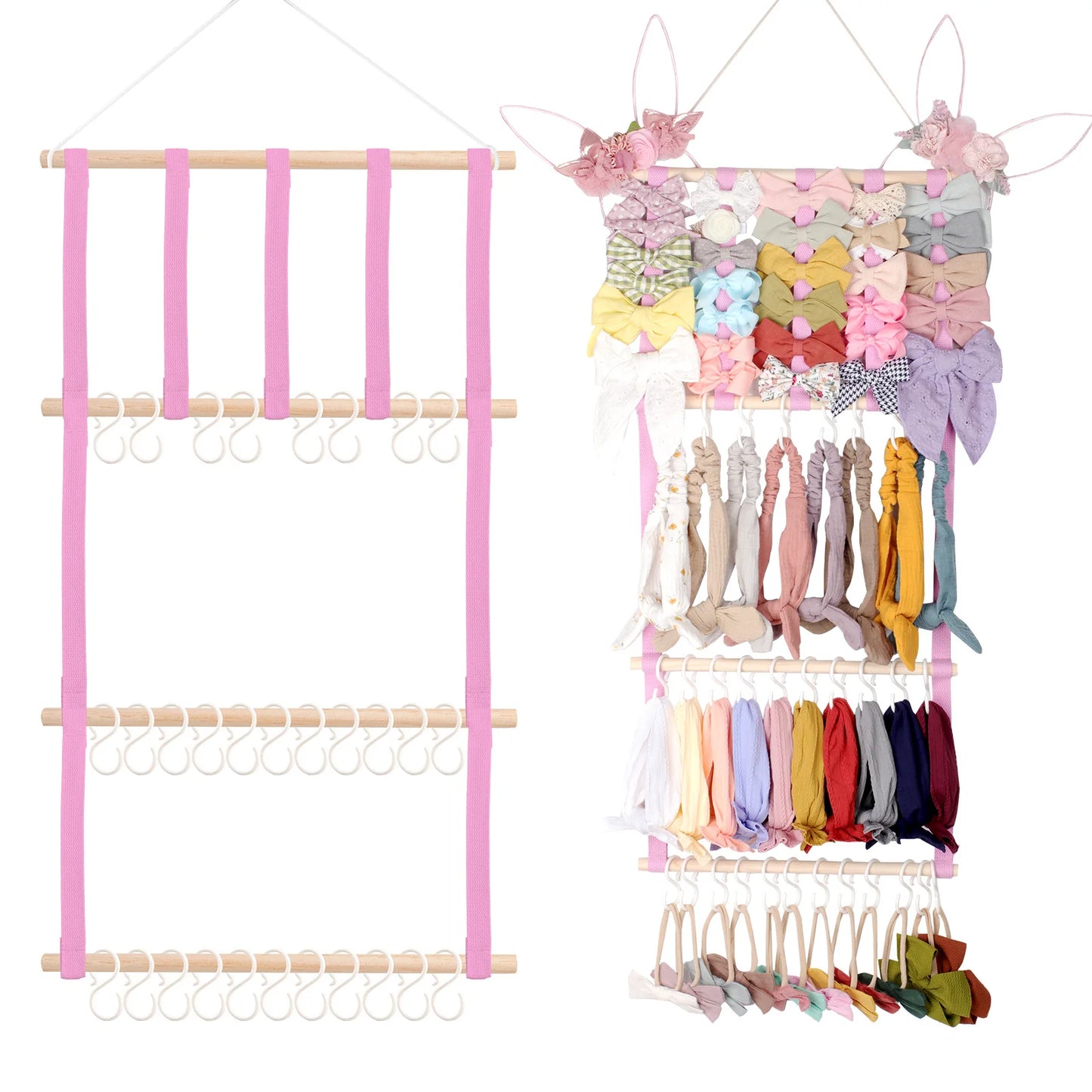Organizador de accesorios para el cabello colgante: 8 ganchos y almacenamiento que ahorra espacio