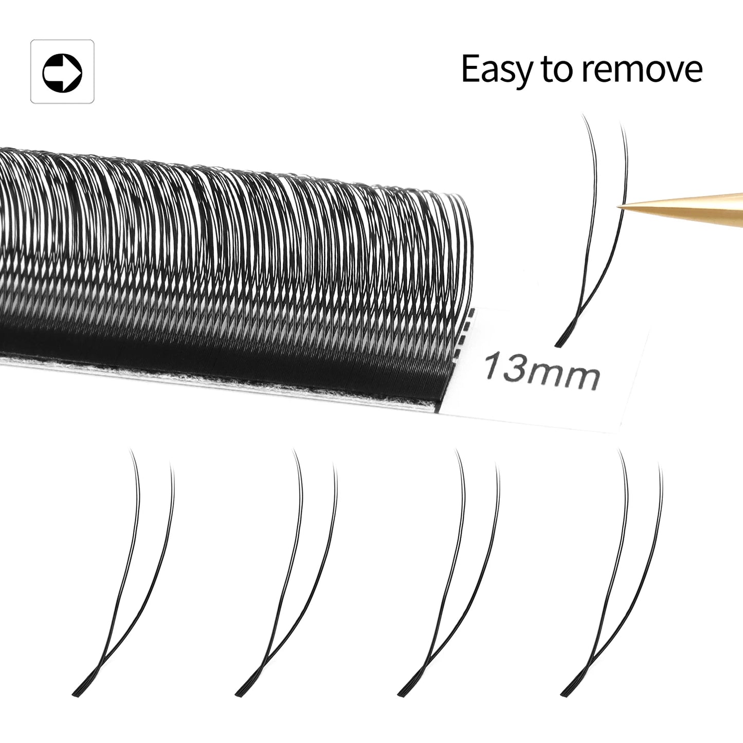 Extensiones de pestañas XIUSUZAKI en forma de U – Abanicos prefabricados 2D de doble punta, negro mate