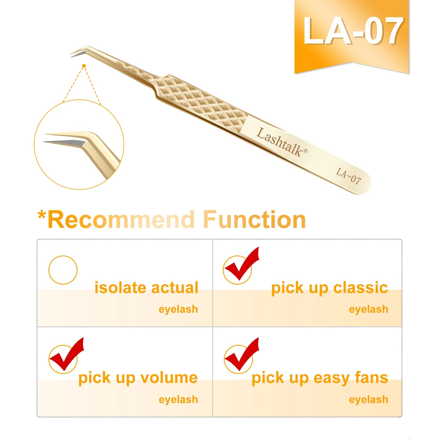 Pinzas de precisión Lashtalk Gold: punta de fibra ultrafina y agarre antideslizante