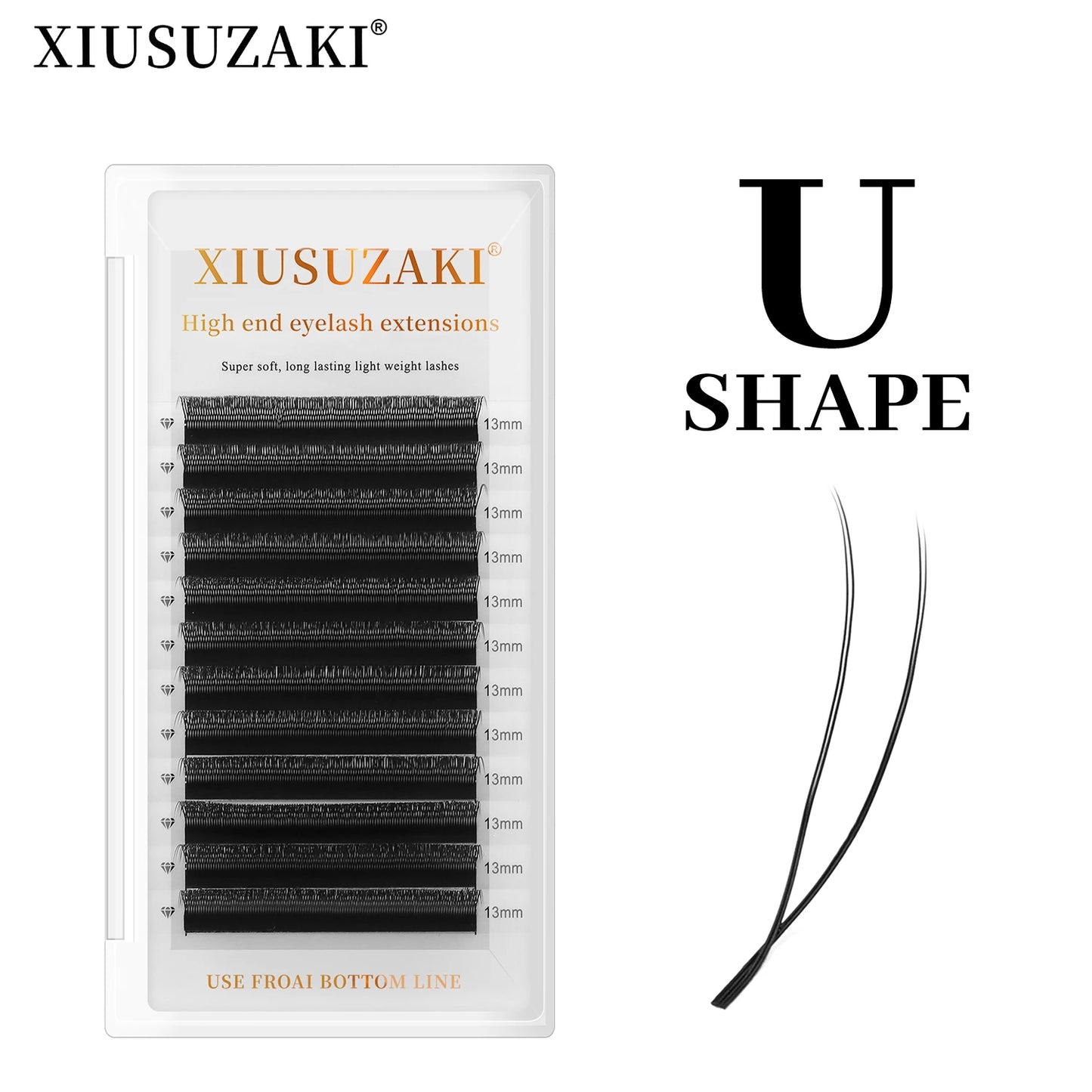 Extensiones de pestañas XIUSUZAKI en forma de U – Abanicos prefabricados 2D de doble punta, negro mate