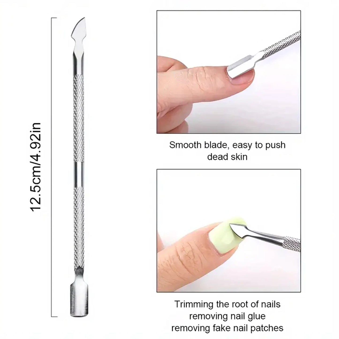 Kit de cuidado de uñas de acero inoxidable: cortacutículas y empujador de piel