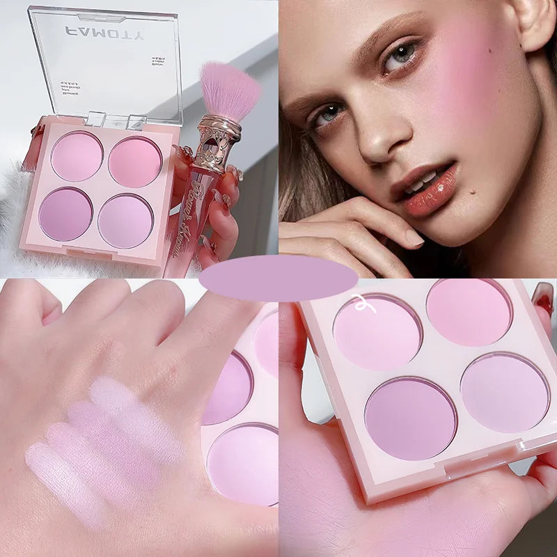 🌸 Poudre blush visage 4 couleurs – Teintes chaudes et douces, fini mat