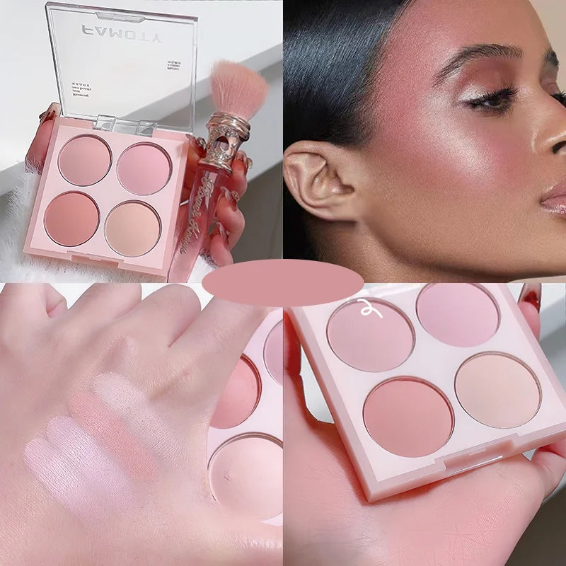 🌸 Poudre blush visage 4 couleurs – Teintes chaudes et douces, fini mat