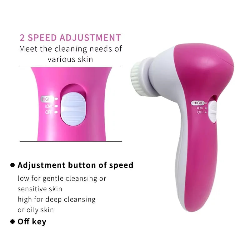 Cepillo de limpieza eléctrico 5 en 1: tratamiento facial completo y masaje de spa en casa