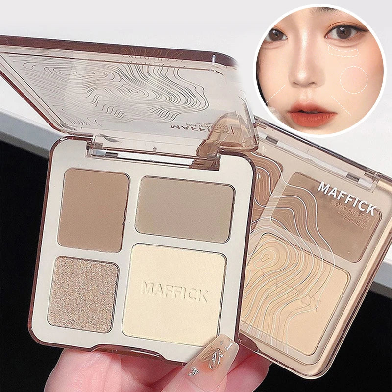 ✨ MAFFICK 4-Color Palette – Multi-Use Contour, Matte Highlighter & Shimmer