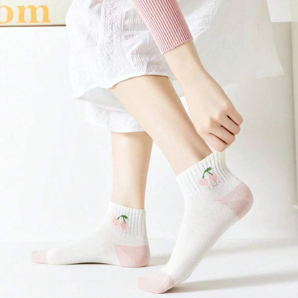 Chaussettes Femme - Courtes Rayées Motifs 🍒🐭