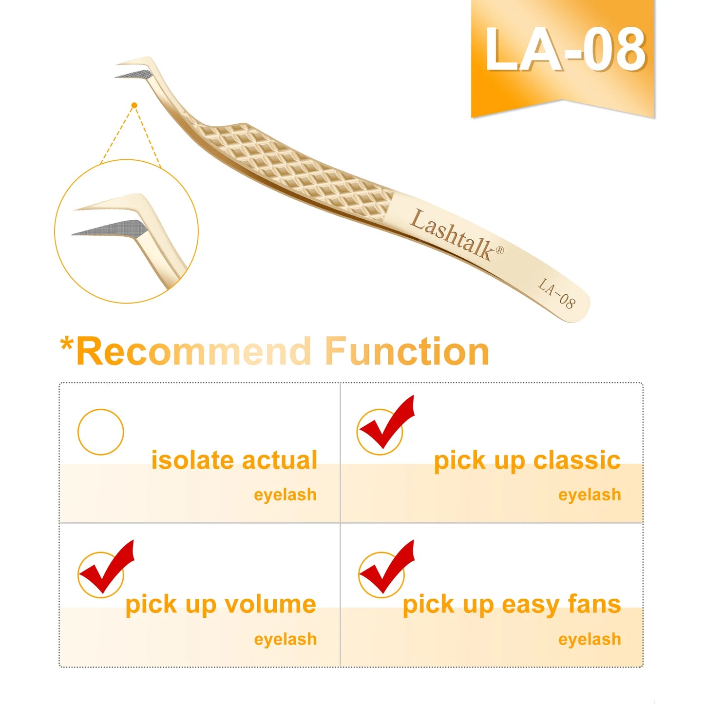 Pinzas de precisión Lashtalk Gold: punta de fibra ultrafina y agarre antideslizante