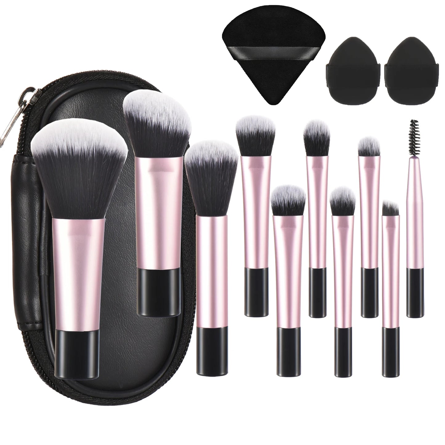 💗 Mini juego de brochas de maquillaje rosa – Tamaño de viaje