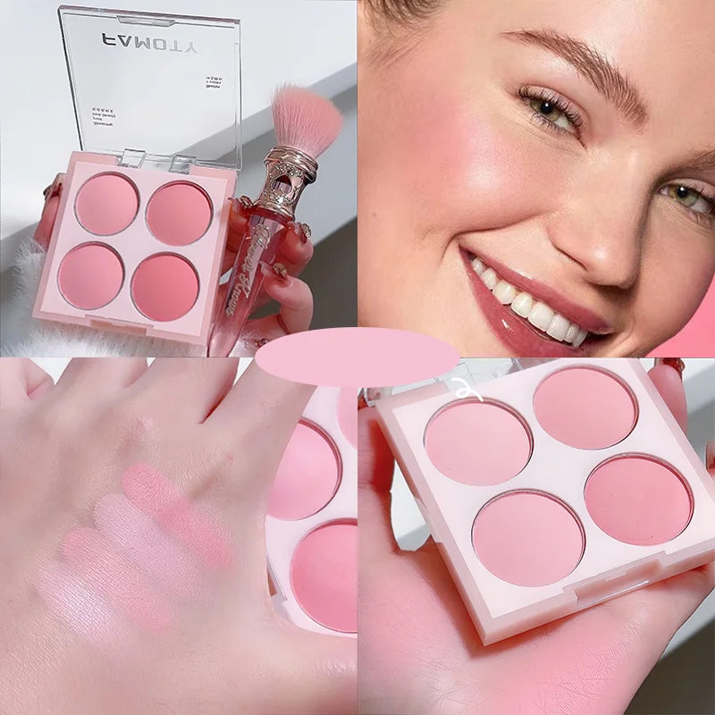 🌸 Poudre blush visage 4 couleurs – Teintes chaudes et douces, fini mat