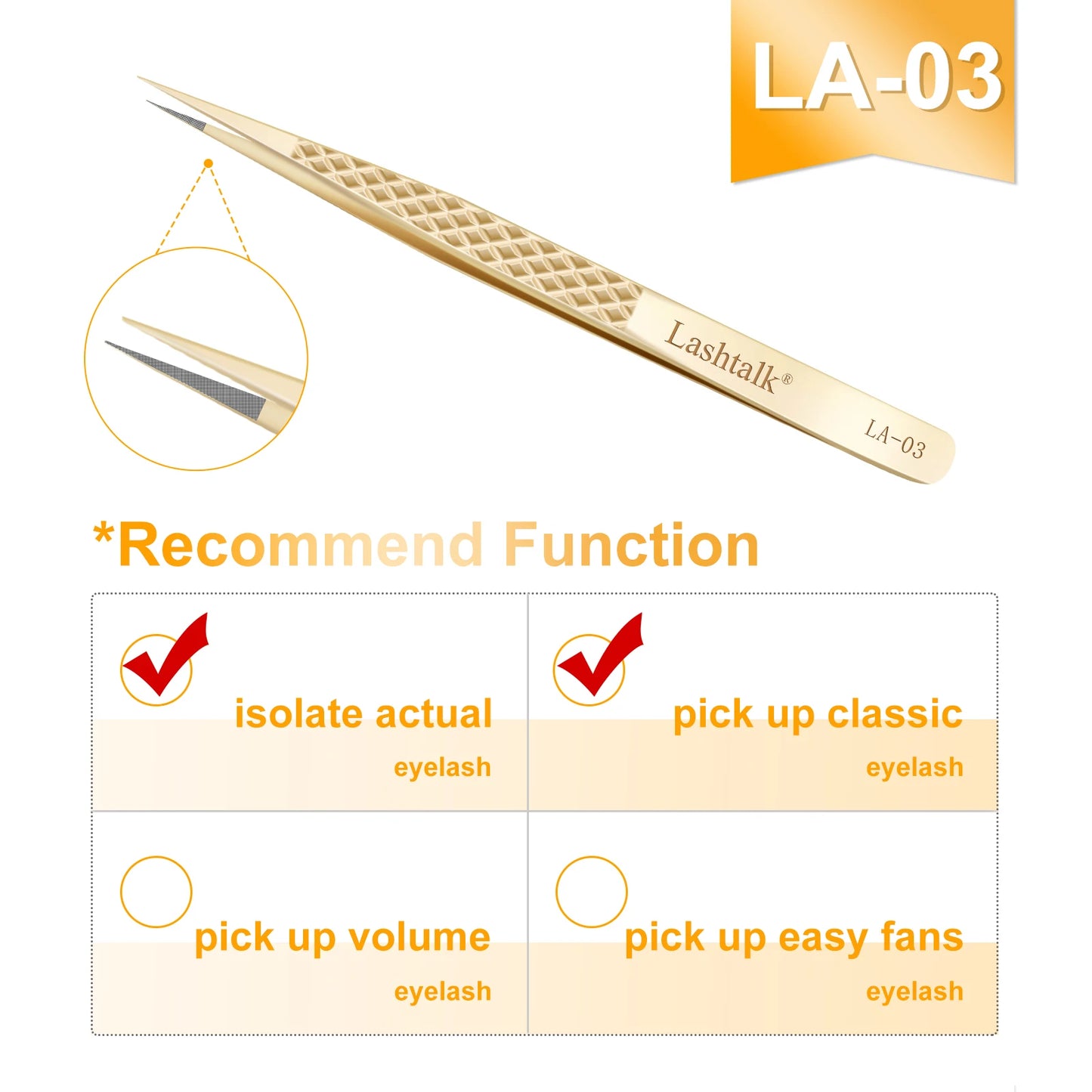 Pinzas de precisión Lashtalk Gold: punta de fibra ultrafina y agarre antideslizante
