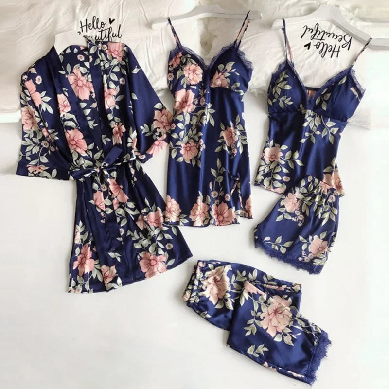 Ensemble Homewear Femme Dentelle – Caraco, Short, Pantalon & Robe de Chambre imprimés 💐