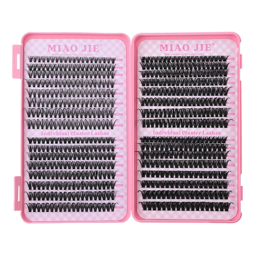 Kit de extensiones de pestañas MIAOJIE – D Curl Clusters + Pegamento y fijador