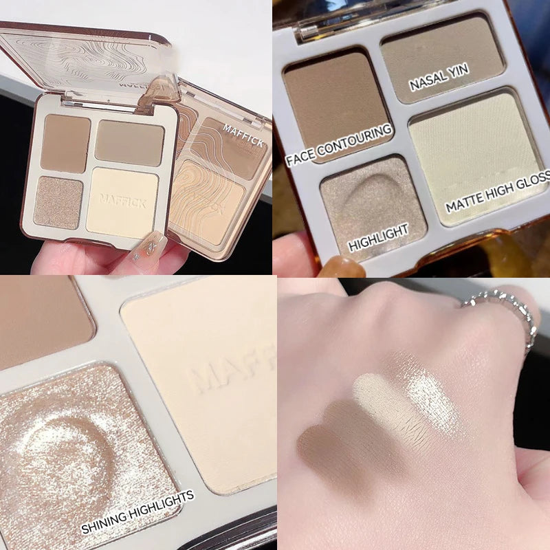 ✨ MAFFICK 4-Color Palette – Multi-Use Contour, Matte Highlighter & Shimmer