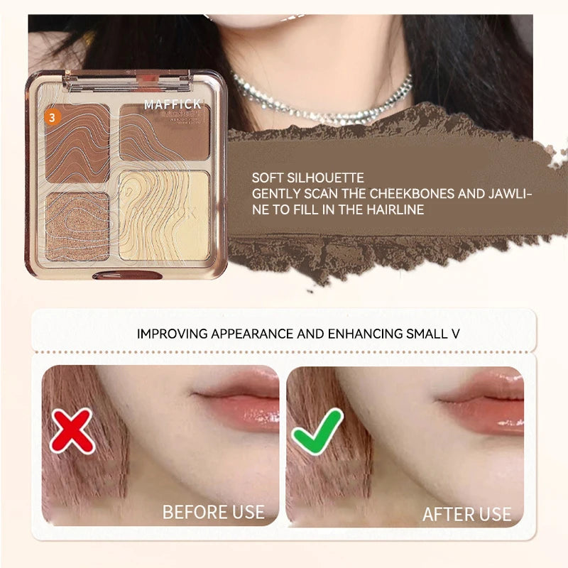 ✨ MAFFICK 4-Color Palette – Multi-Use Contour, Matte Highlighter & Shimmer