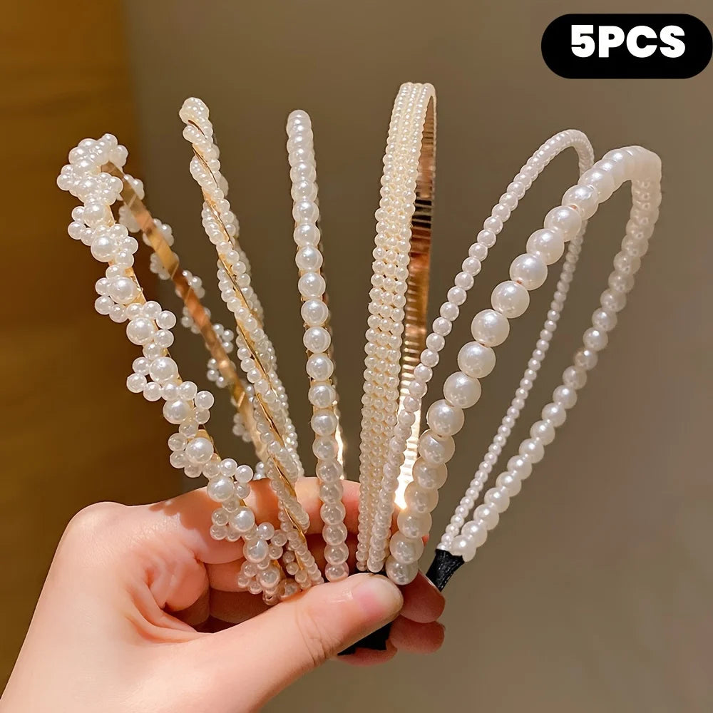 🎀 Conjunto de 5 accesorios para el cabello de princesa para niñas: diademas y pinzas de perlas
