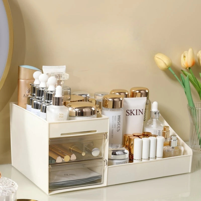 Caja de maquillaje transparente: cajones prácticos y diseño moderno