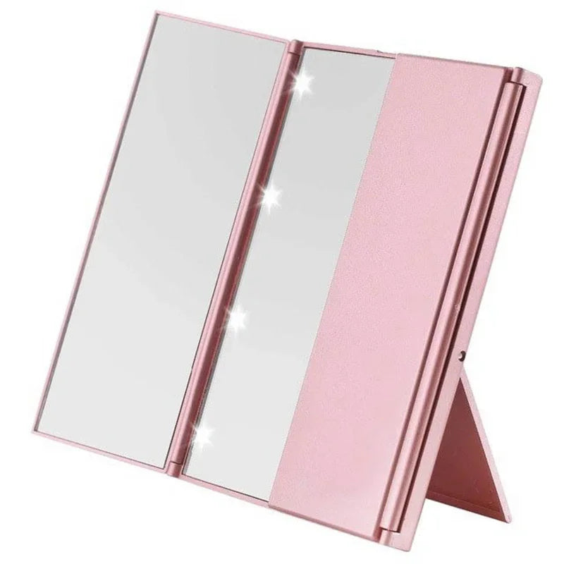 💄✨ Espejo de maquillaje LED portátil de 3 lados: perfecto para viajes y retoques
