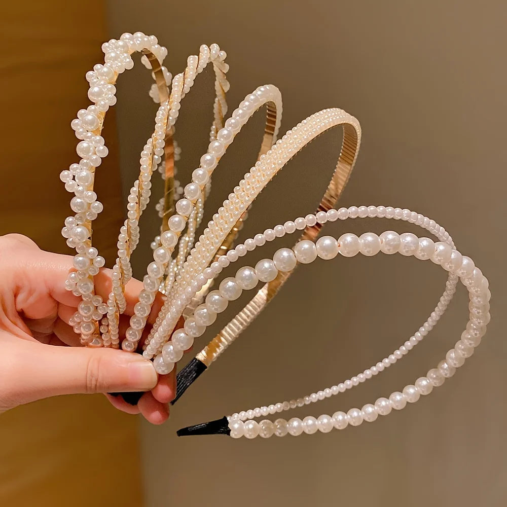 🎀 Conjunto de 5 accesorios para el cabello de princesa para niñas: diademas y pinzas de perlas