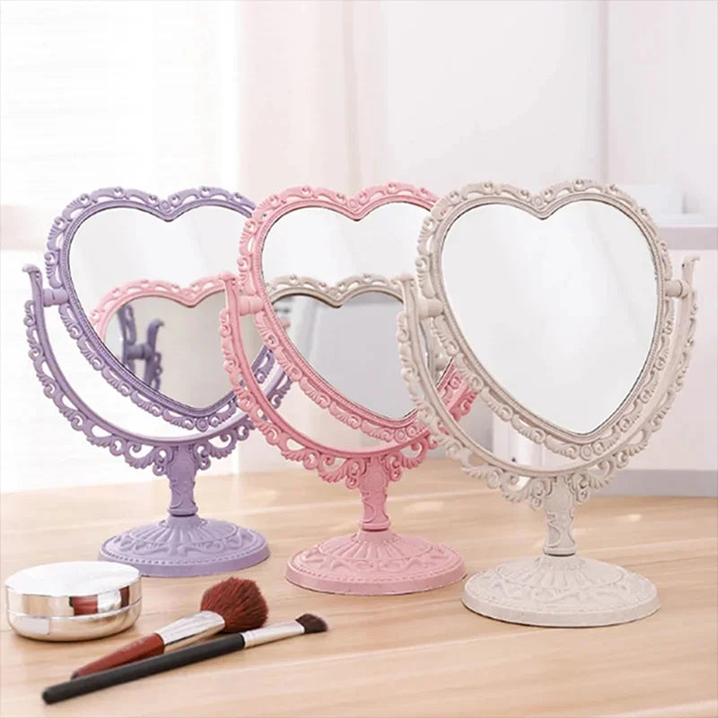 💖 Heart Shaped Desktop Makeup Mirror - Compact Double Sided Portable Mirror 💄✨