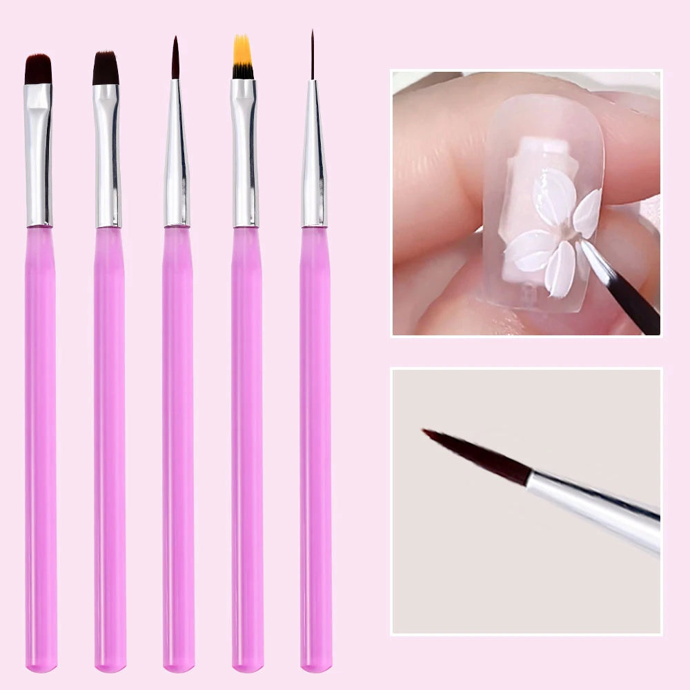 Pinceles finos para decoración de uñas: juego de 5 para líneas y decoraciones precisas