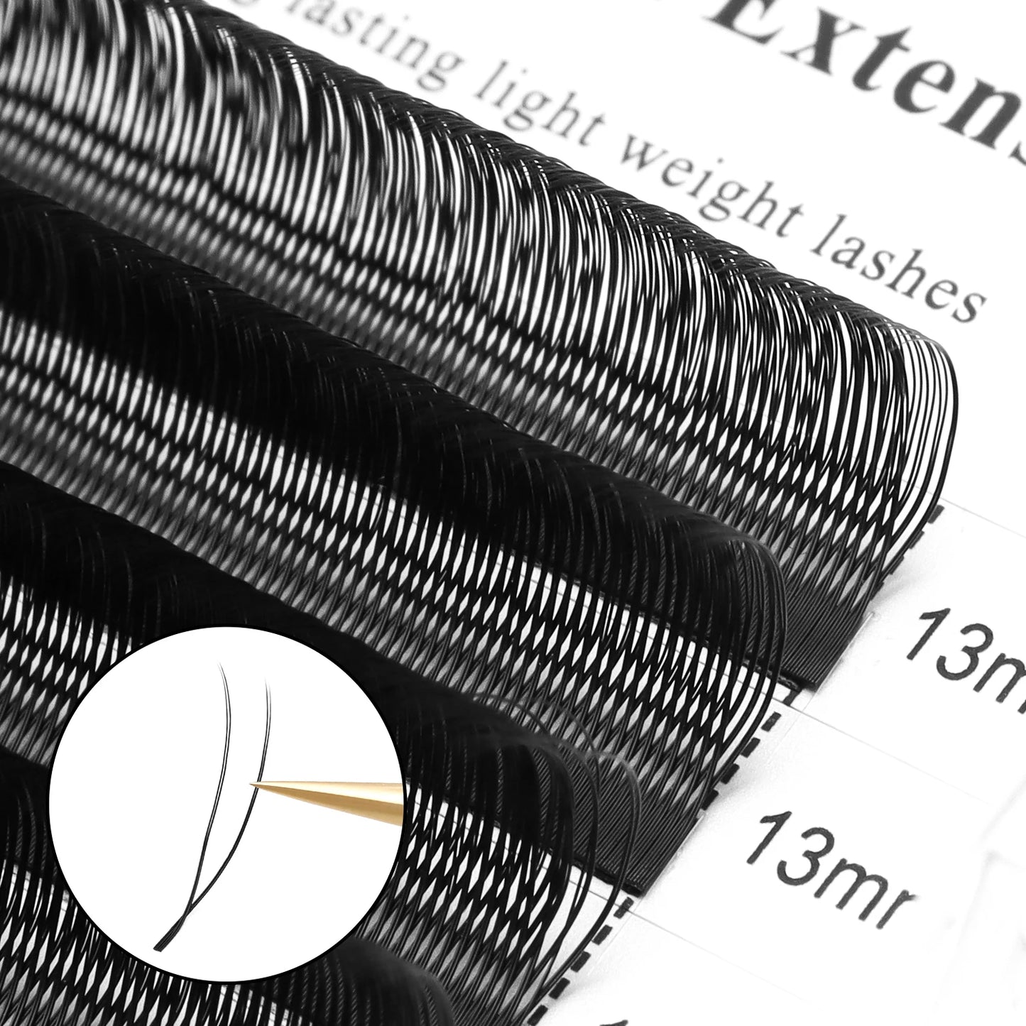 Extensiones de pestañas XIUSUZAKI en forma de U – Abanicos prefabricados 2D de doble punta, negro mate