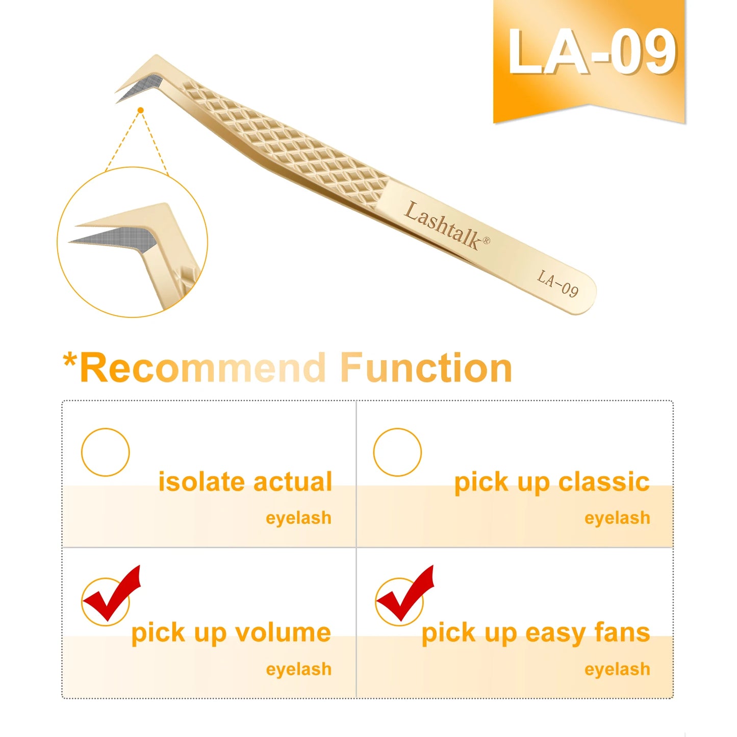Pinzas de precisión Lashtalk Gold: punta de fibra ultrafina y agarre antideslizante