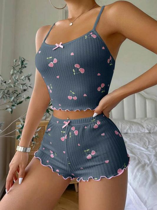 Pyjama Femme – Haut Camisole et Short imprimé 🍒