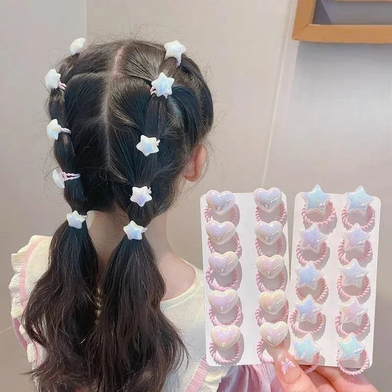 Paquete de 10 gomas para el pelo para niña: diseños de corazón, estrella y bonitos