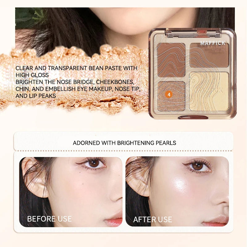 ✨ MAFFICK 4-Color Palette – Multi-Use Contour, Matte Highlighter & Shimmer
