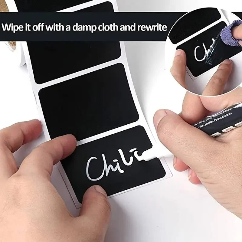 🖍️✨ 120 Self-Adhesive Chalkboard Labels – DIY Handwritten Roll